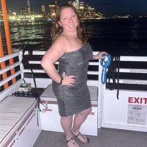 Express Metallic Gray Strapless Dress